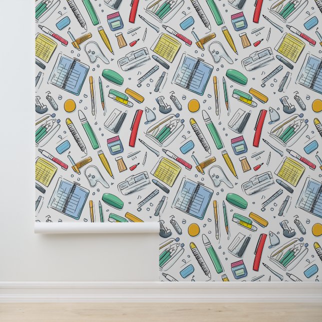 School Wall Decor With Pencil Parker Notebook Wallpaper (Application)