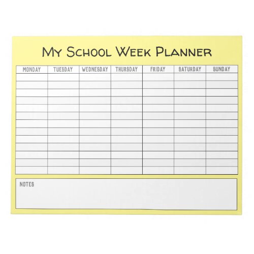 School Week Planning Chart Notepad