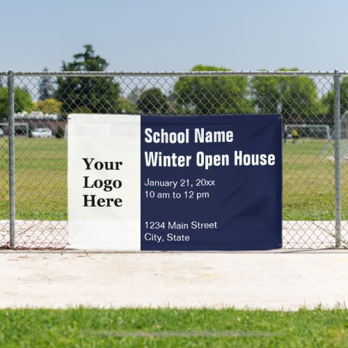 School Winter Open House Blue and White Your Logo Banner