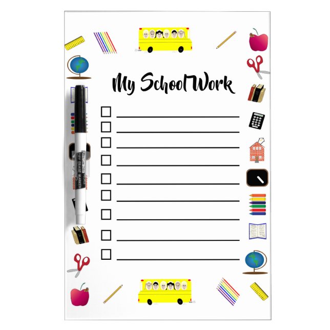 School work or homework whiteboard tracker (Front)