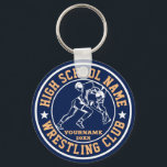 School Wrestling Club Wrestler Custom Color Sports Keychain<br><div class="desc">Personalized sports gifts and merchandise for school sports team. All texts are editable to fit your occasion. Background color and text color are editable using the design tool. Perfect souvenir for school coach and graduating seniors who are also great athletes.</div>
