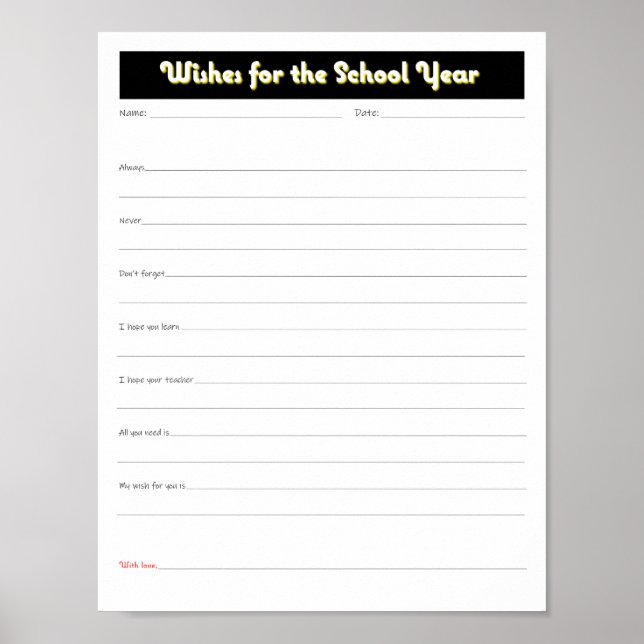 School Year Parents Wishes Printable Download Poster (Front)