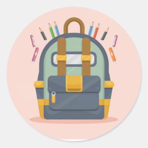 SCHOOLBAG THAT TAKES OUT COLOR PENCILS CLASSIC ROUND STICKER