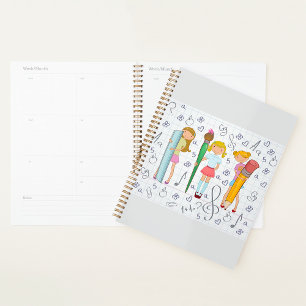Schoolgirls with Oversized School Stationery Planner