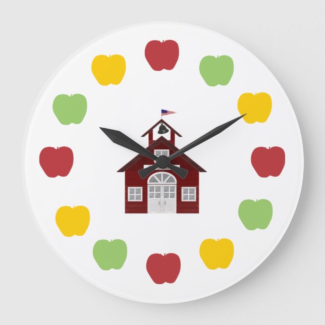 Schoolhouse and Apples Large Clock (Front)
