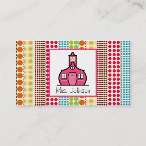 Customizable Schoolhouse Multicolor Polka Dots Teacher Business Card