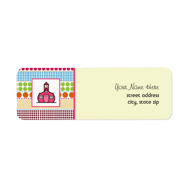 Schoolhouse Multicolored Polka Dots Teacher Label (Front)