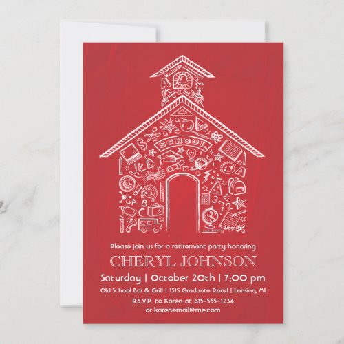 Schoolhouse Teacher Retirement Invitation RED