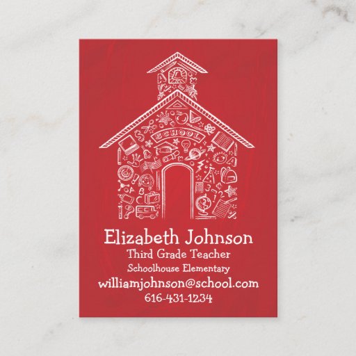 Customizable Schoolhouse Teachers Business Card RED