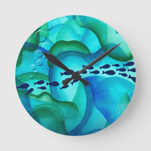 Schooling Fish Watercolor Wall Clock