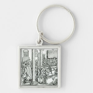 Schoolroom scene in Tudor times Keychain