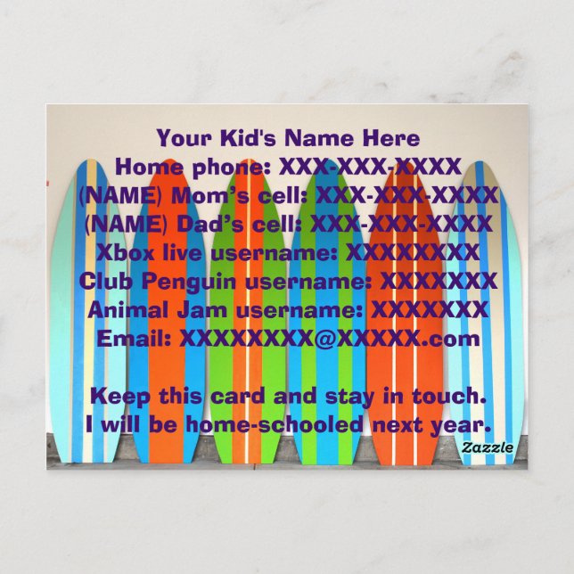 SCHOOL'S OUT! Contact Card (Back)