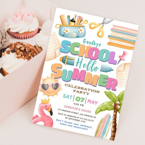 Schools Out End of School Pool Summer Party  Invitation