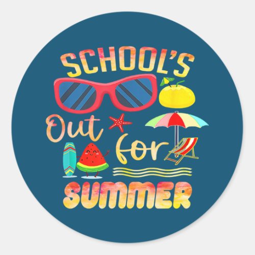Schools Out For Summer Glasses Last Day Of Classic Round Sticker