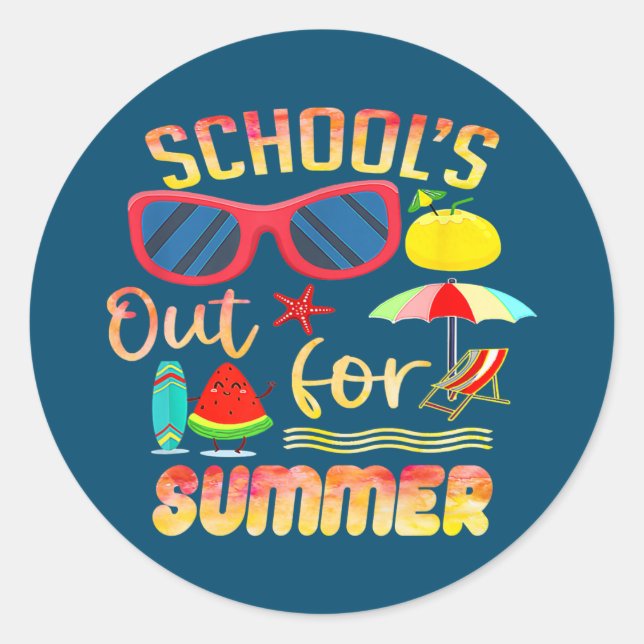 School's Out For Summer Glasses Last Day Of Classic Round Sticker (Front)