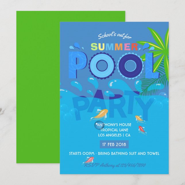 School's out for Summer Pool Party Invitation (Front/Back)