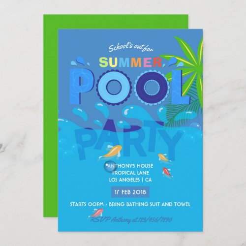Schools out for Summer Pool Party Invitation