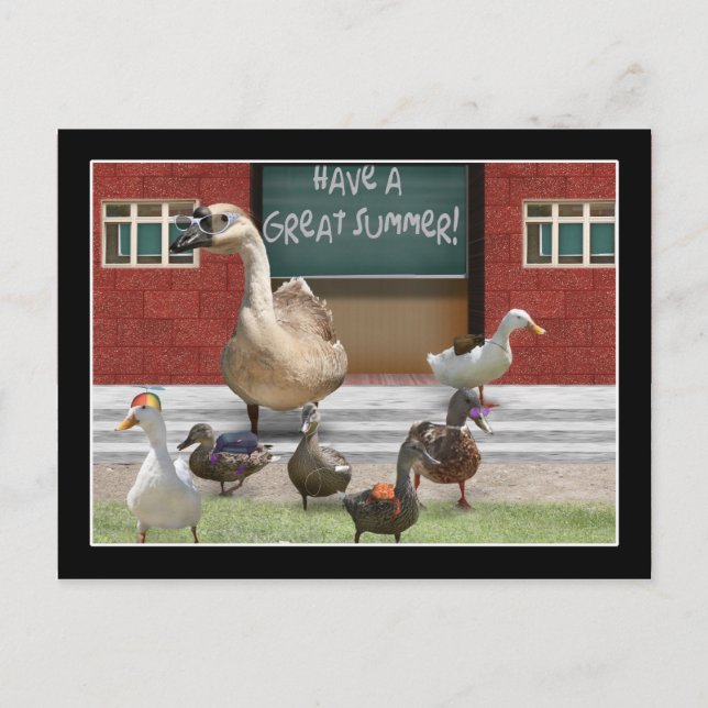 School's Out, Little Ducklings with Teacher Goose Postcard (Front)