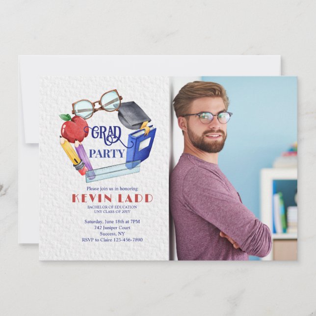 Schoolteacher Graduation Photo Invitation (Front)