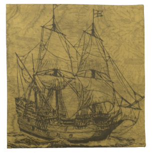 Schooner And Vintage Map Napkin