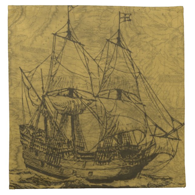 Schooner And Vintage Map Napkin (Front)