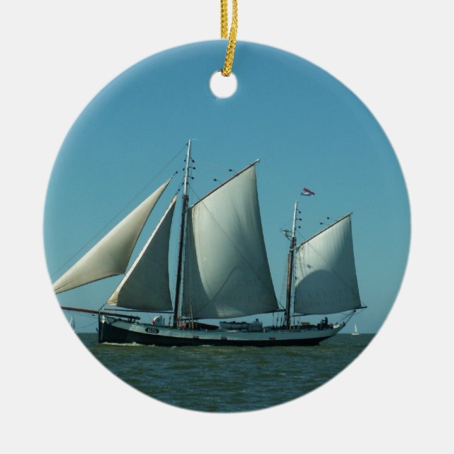Schooner at Sea Ceramic Ornament (Front)