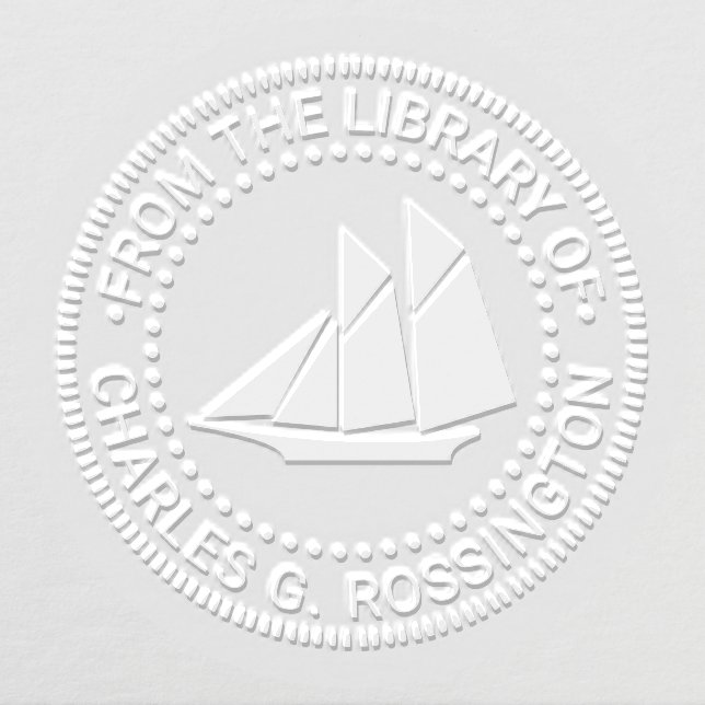 Schooner Sailboat Nautical Library Book Name Embosser (Design)