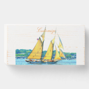 Schooner sailing blue white Thunder_Cove Wooden Box Sign