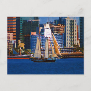 Schooner, San Diego Harbor, CA Postcard