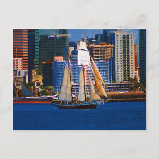 Schooner, San Diego Harbor, CA Postcard