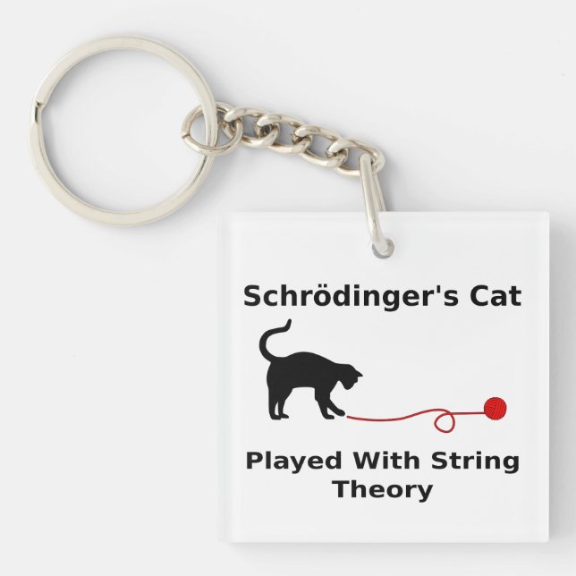 Schrödinger’s Cat Played With String Theory Keychain (Front)
