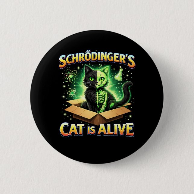 Schrödinger’s Curious Cat Button (Front)