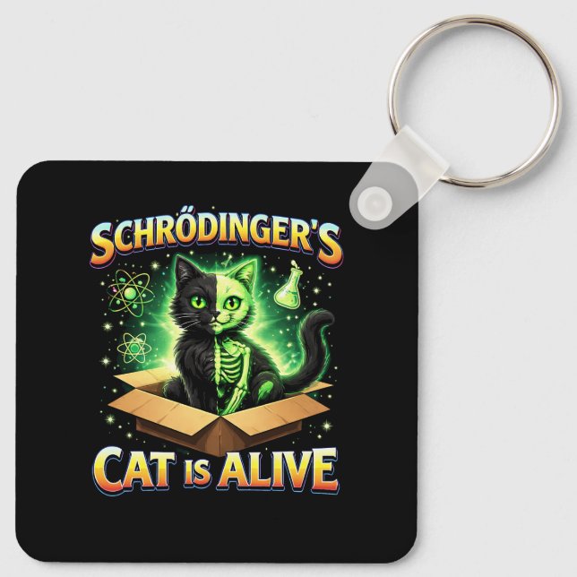 Schrödinger’s Curious Cat Keychain (Back)