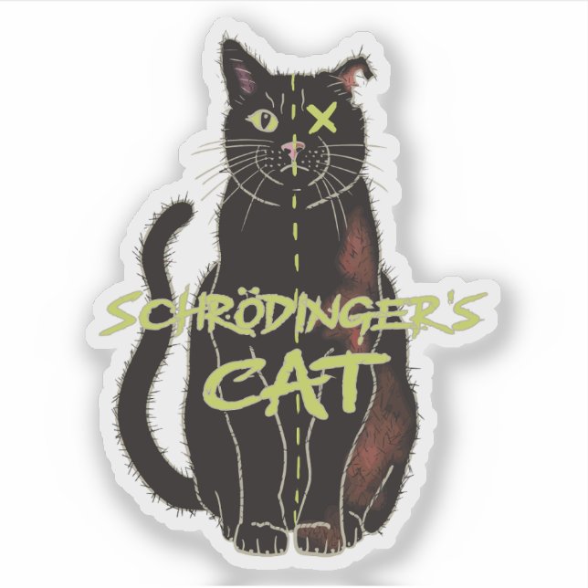 Schrodinger's Cat, Funny Physics Gift Sticker (Front)