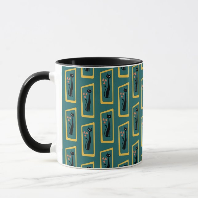 Schrödinger's Cat Mid Century Modern dark blue Mug (Left)