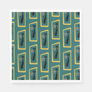 Schrödinger's Cat Mid Century Modern dark blue Napkins