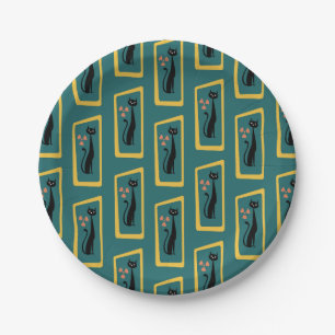 Schrödinger's Cat Mid Century Modern dark blue Paper Plates
