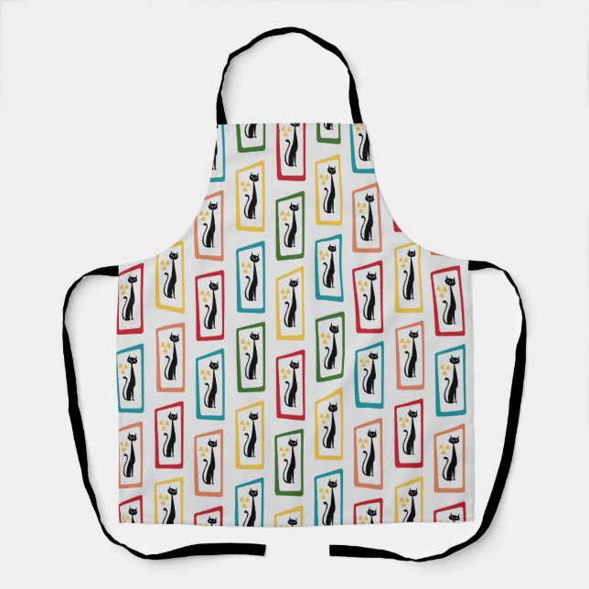 Schrödinger's Cat Mid Century Modern multicolored Apron (Front)