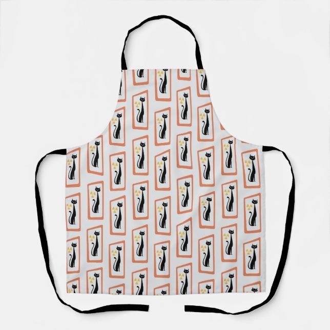 Schrödinger's Cat Mid Century Modern orange Apron (Front)