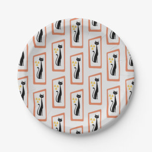 Schrödinger's Cat Mid Century Modern orange Paper Plates