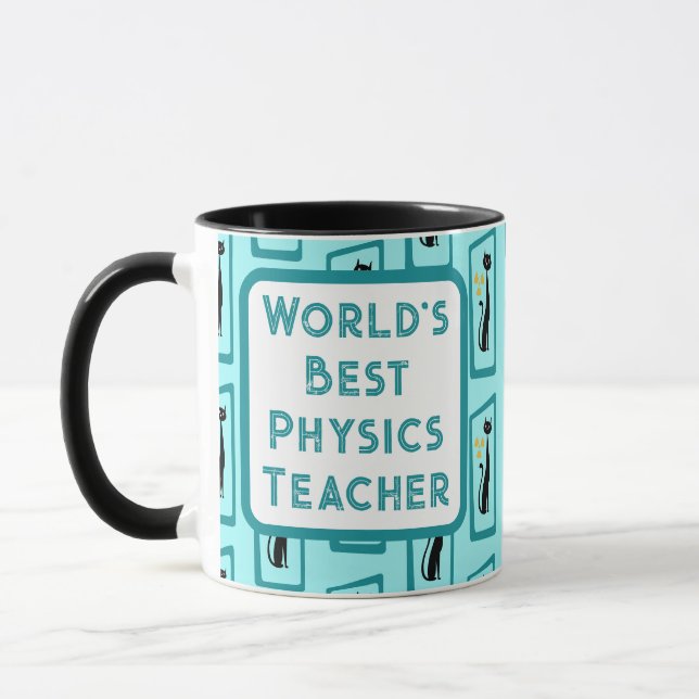 Schrödinger's Cat Mid Century Modern pale blue Mug (Left)