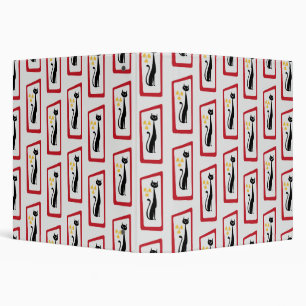 Schrödinger's Cat Mid Century Modern red 3 Ring Binder