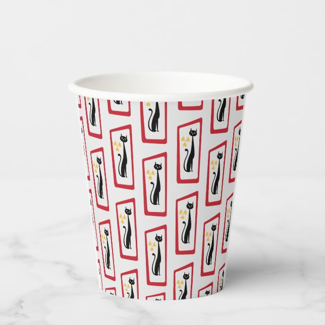 Schrödinger's Cat Mid Century Modern red Paper Cups (Front)