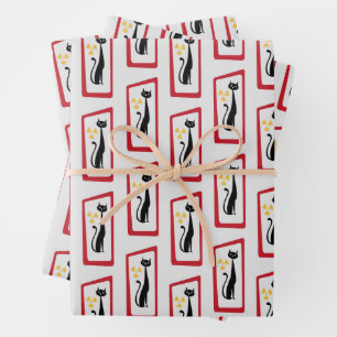 Schrödinger's Cat Mid Century Modern red Wrapping Paper Sheets