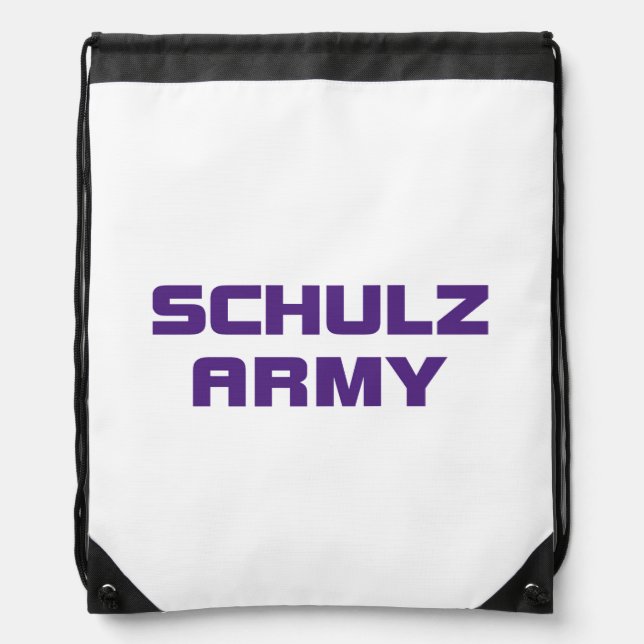 Schulz Army White Drawstring Backpack (Front)