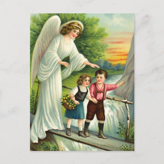 Schutzengel, Kinder und Brücke Postcard (Front)