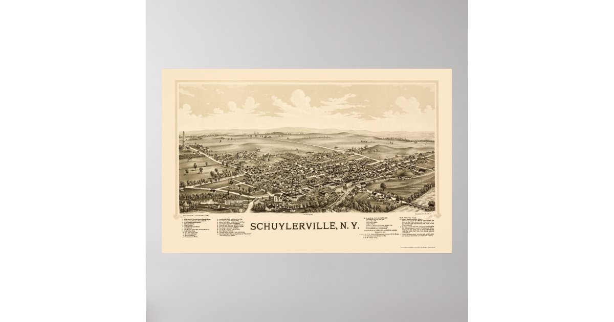 Schuylerville, NY Panoramic Map 1889 Poster Zazzle