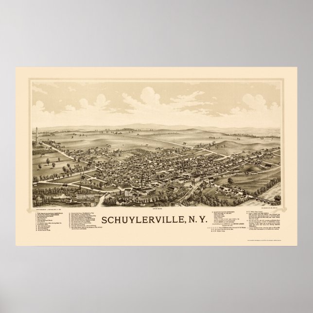 Schuylerville, NY Panoramic Map - 1889 Poster (Front)