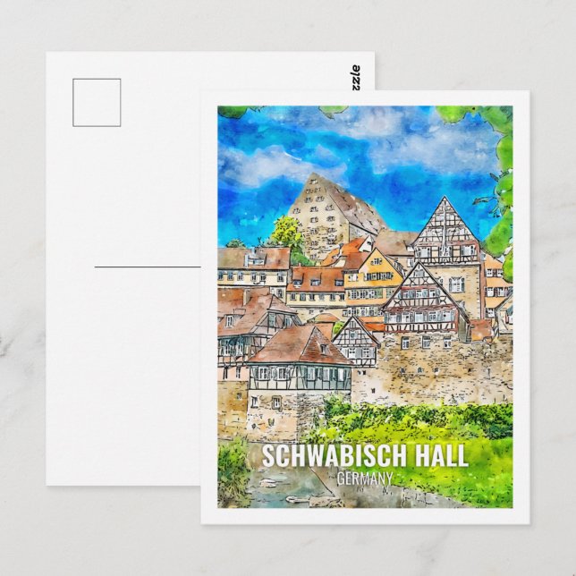 Schwabisch Hall Germany Travel Place Watercolor Postcard (Front/Back)