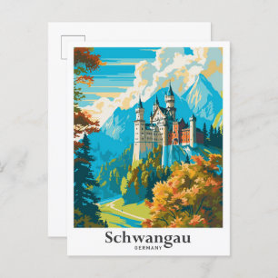 Schwangau Germany Vintage Travel Illustration Postcard